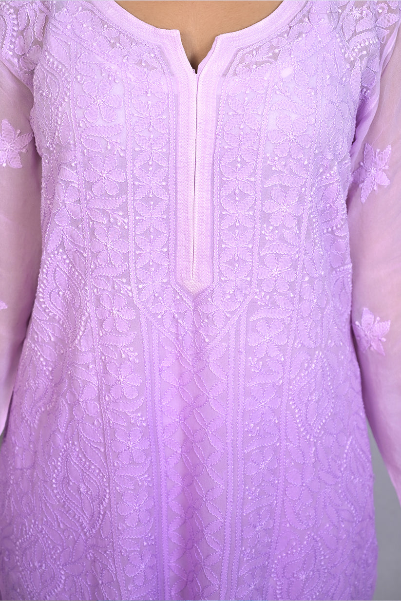 White Viscose Kurti with Resham Thread Jaal Work