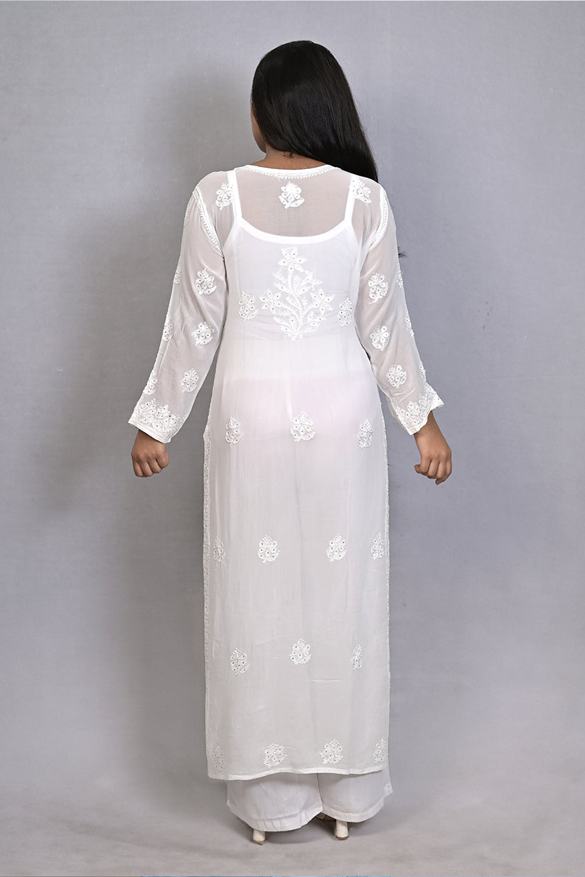 Shaded Classic Rose Pink Mukaish Viscose Kurti with Mukaish Resham Thread Jaal Work