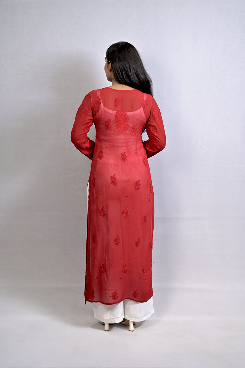 White Viscose Kurti with Resham Thread Jaal Work