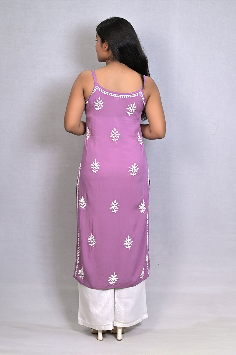 French Sky Blue Spaghetti Kurti with Ghas Pati Work