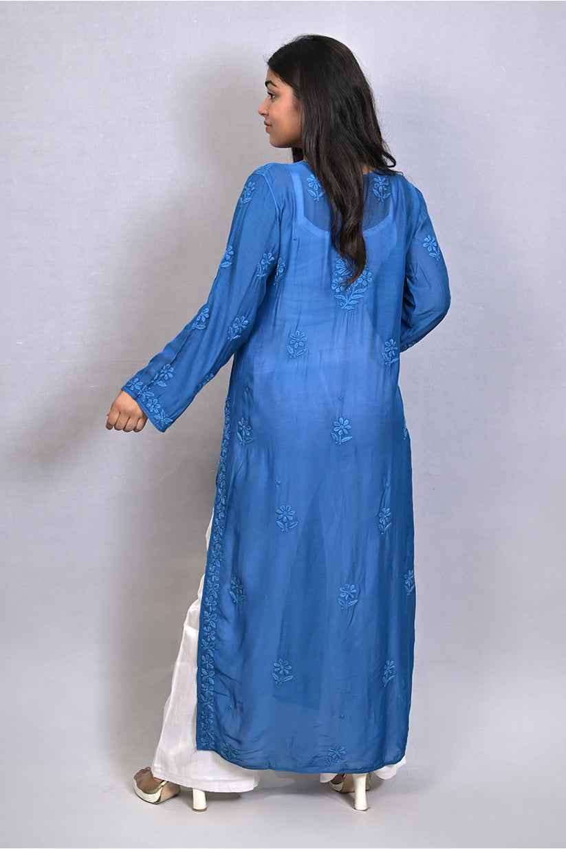 White Muslin Kurti with Ghas Pati Work