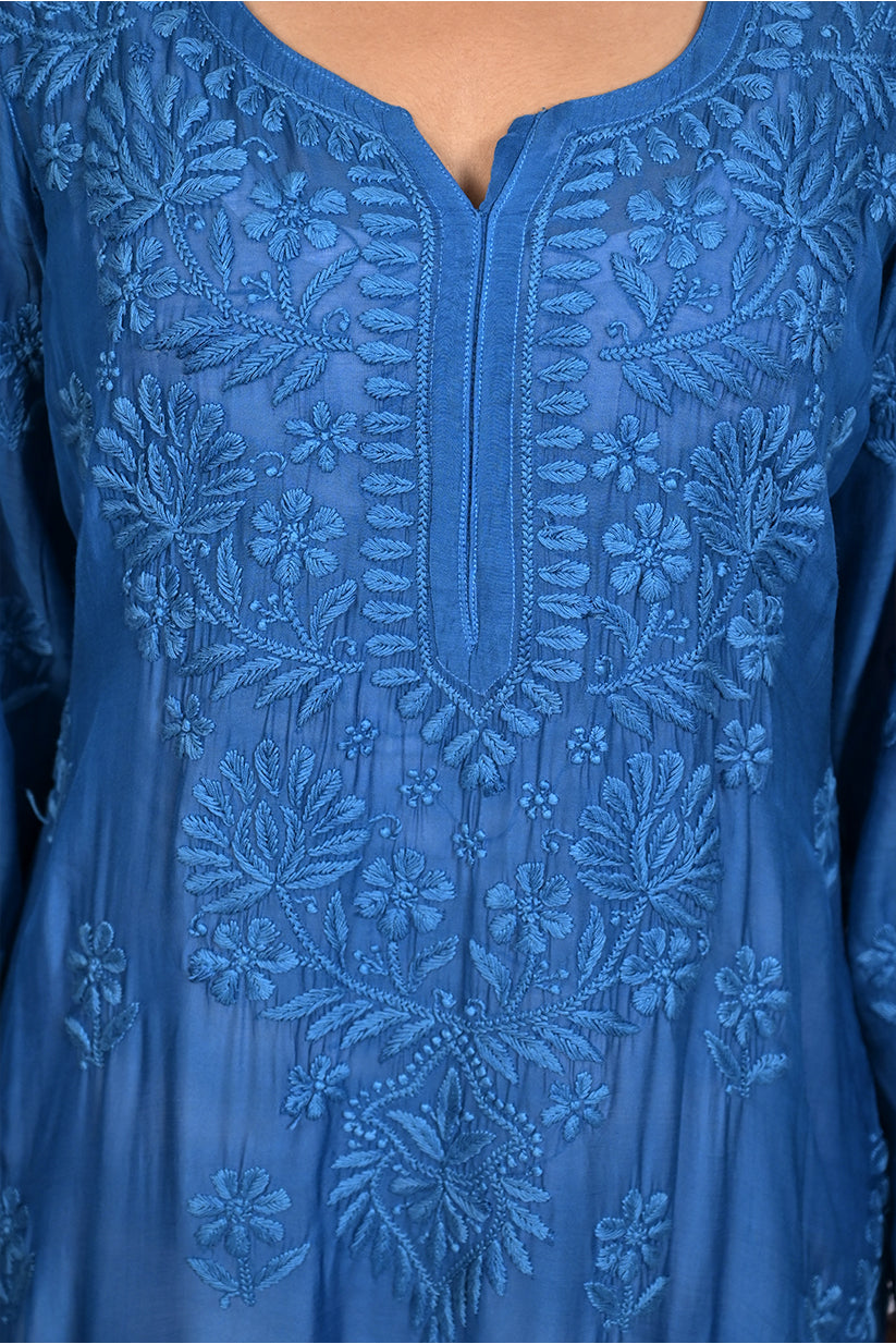 White Muslin Kurti with Ghas Pati Work
