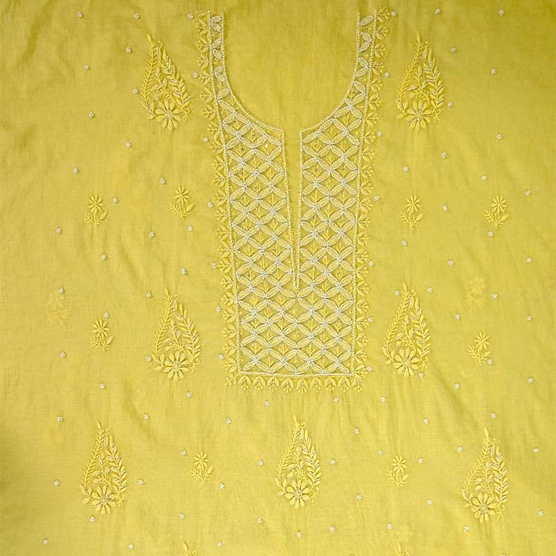 Maize Yellow Mal Chanderi Dupatta Set | Embroidery | Cutdana Work
