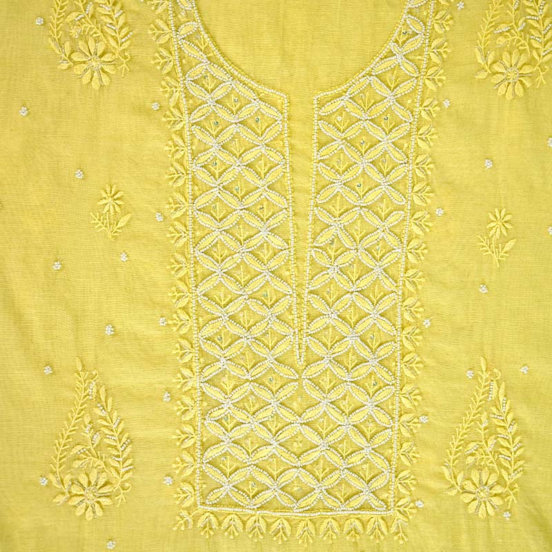 Maize Yellow Mal Chanderi Dupatta Set | Embroidery | Cutdana Work