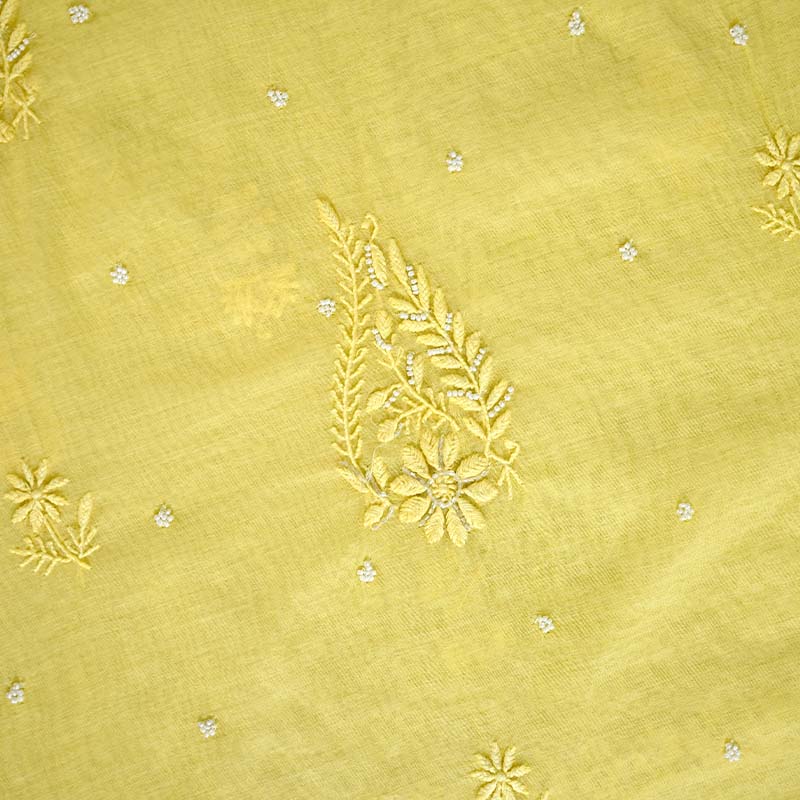Maize Yellow Mal Chanderi Dupatta Set | Embroidery | Cutdana Work
