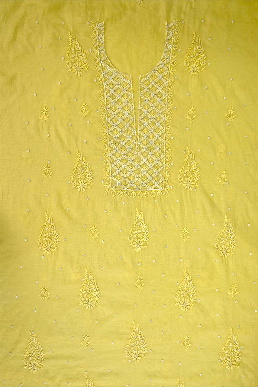 Maize Yellow Mal Chanderi Dupatta Set | Embroidery | Cutdana Work