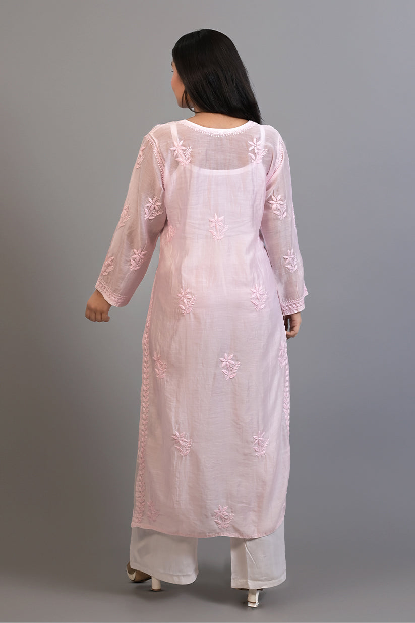 Queen Pink Chanderi Kurti With Ghaspati Work