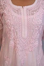 White Mukaish Viscose Kurti with Mukaish Resham Thread Jaal Work