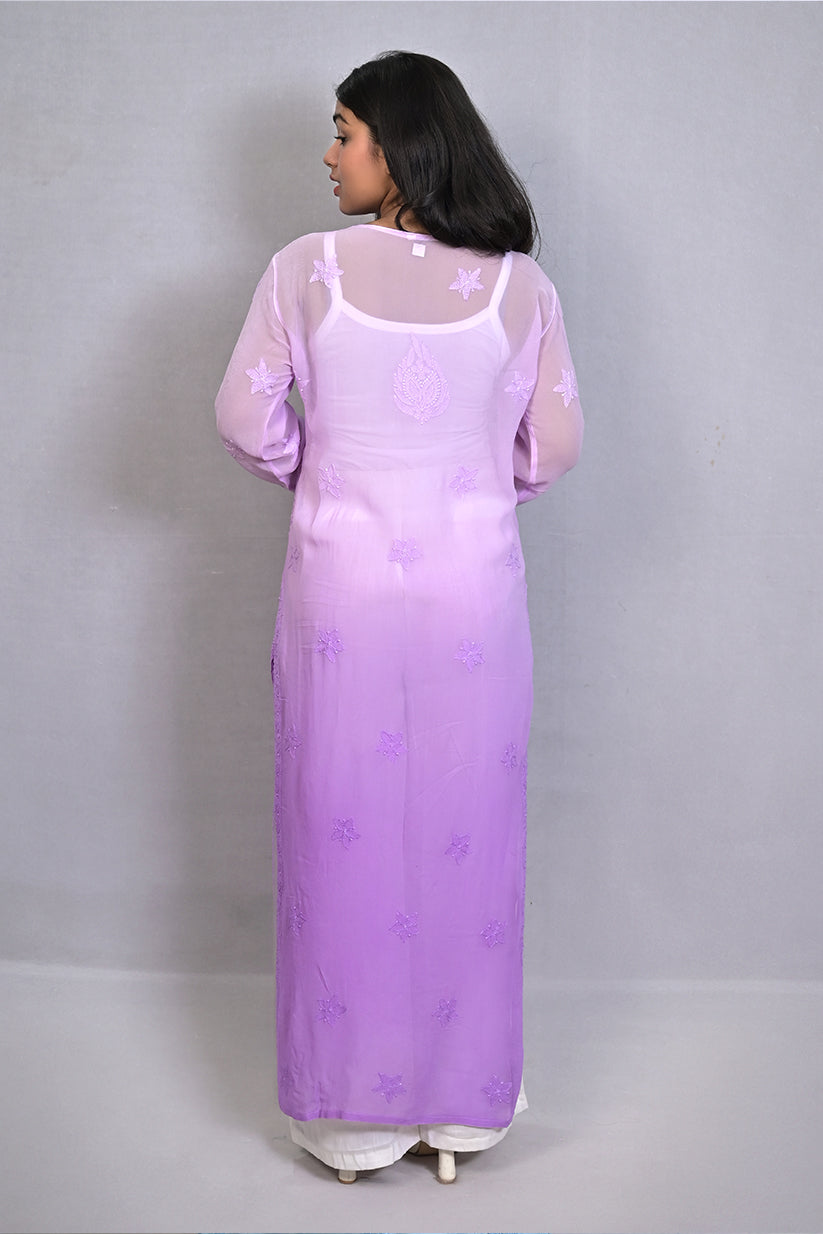 Shaded Lavender Viscose Kurti with Resham Thread Jaal Work