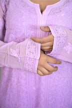 Shaded Lavender Viscose Kurti with Resham Thread Jaal Work