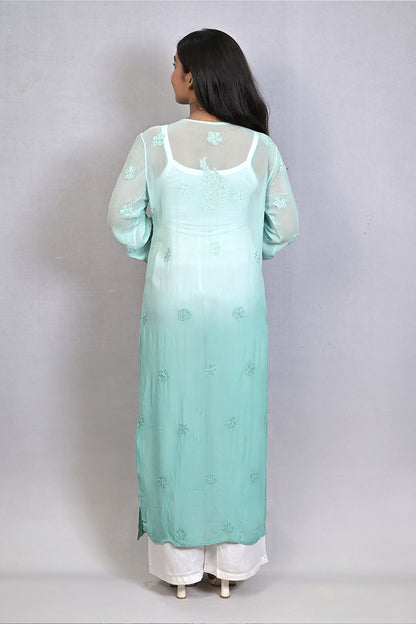 Shaded Classic Rose Pink Mukaish Viscose Kurti with Mukaish Resham Thread Jaal Work