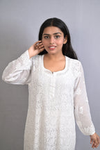 White Viscose Kurti with Resham Thread Jaal Work