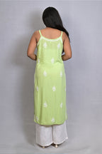 Lemon Meringue Yellow Spaghetti Kurti with Ghas Pati Work