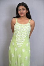 Lemon Meringue Yellow Spaghetti Kurti with Ghas Pati Work