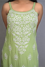 Lemon Meringue Yellow Spaghetti Kurti with Ghas Pati Work