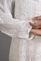 White Viscose Kurti with Resham Thread Jaal Work