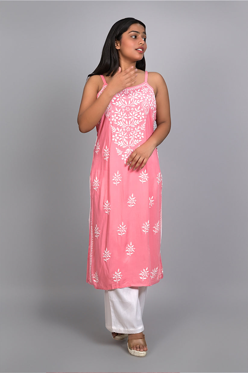 Lemon Meringue Yellow Spaghetti Kurti with Ghas Pati Work