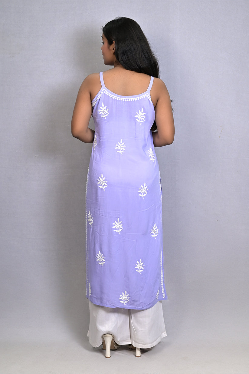 Lemon Meringue Yellow Spaghetti Kurti with Ghas Pati Work