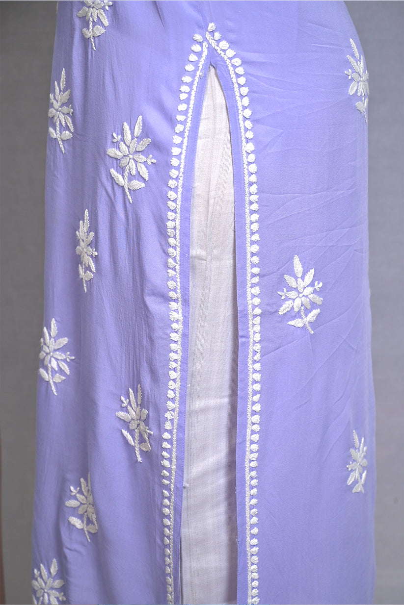 Lavender Blue Spaghetti Kurti with Ghas Pati Work