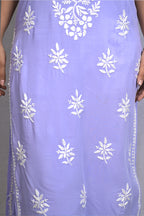 French Sky Blue Spaghetti Kurti with Ghas Pati Work