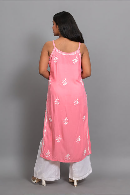 Lemon Meringue Yellow Spaghetti Kurti with Ghas Pati Work