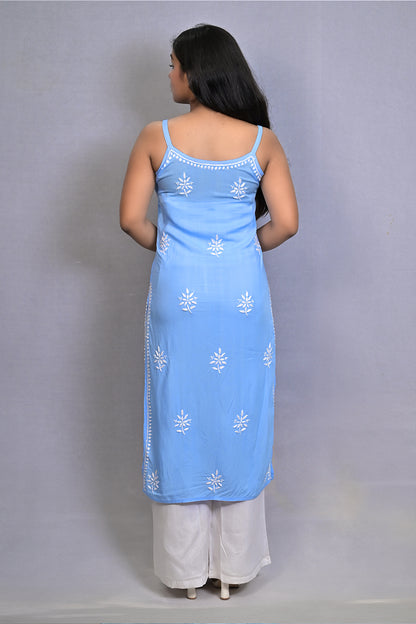 Lemon Meringue Yellow Spaghetti Kurti with Ghas Pati Work