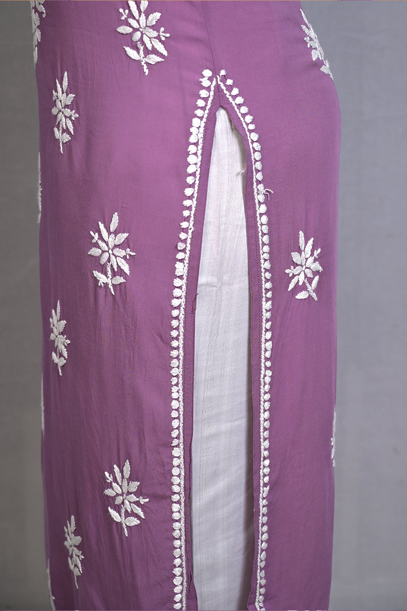 Opera Mauve Spaghetti Kurti with Ghas Pati Work