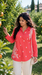 NOOR-E-ISHQ Chikankari Shirt Peach