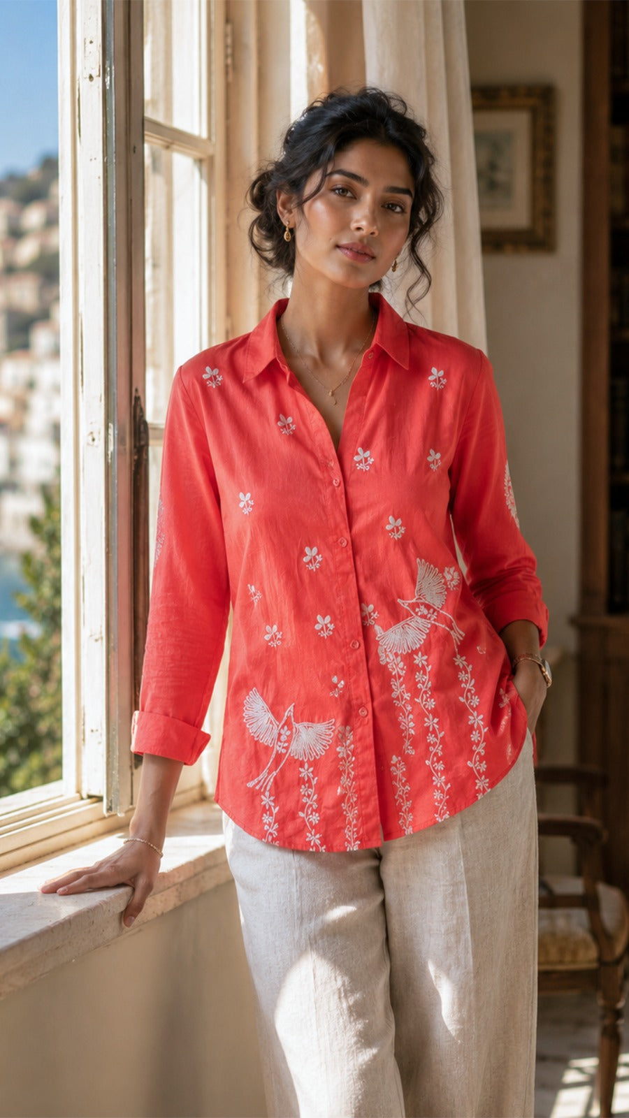 NOOR-E-PAR Chikankari Coral Orange