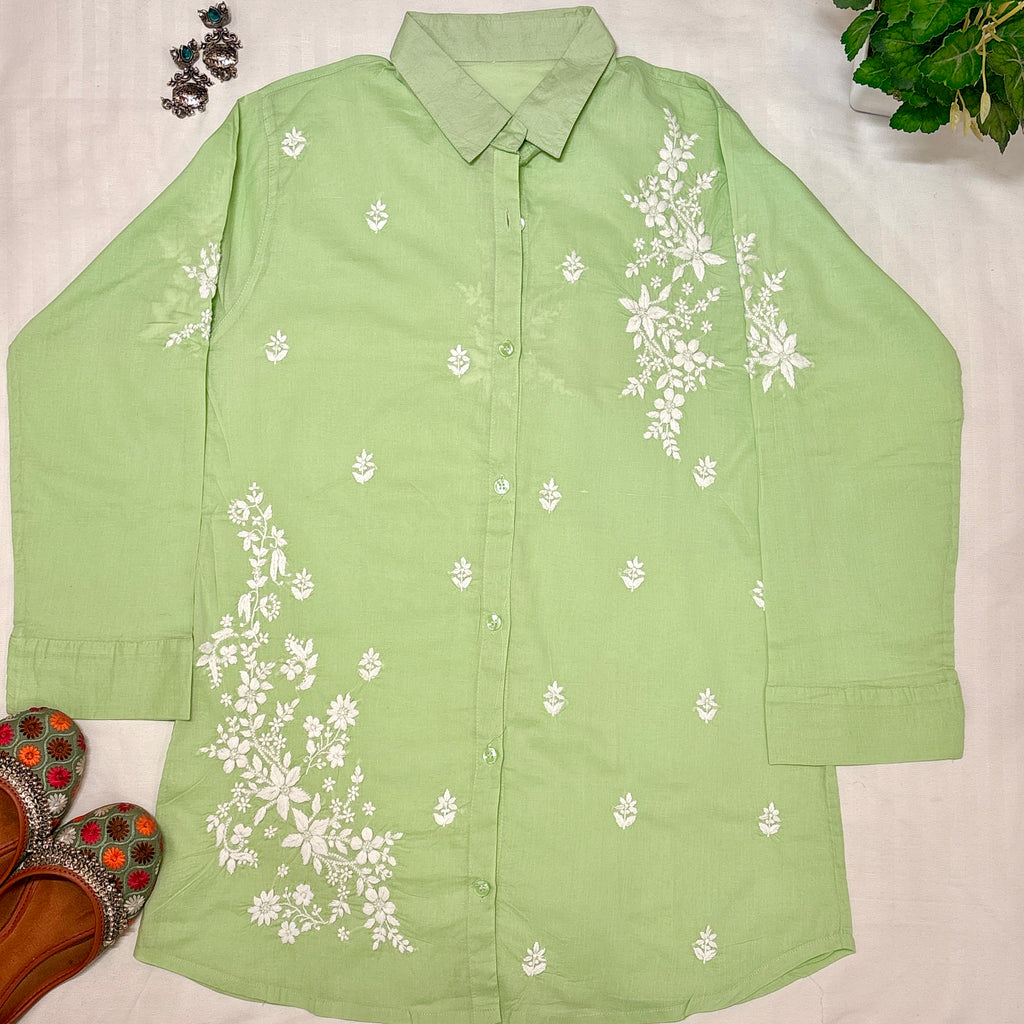 NOOR-E-ISHQ Chikankari Shirt Pista Green