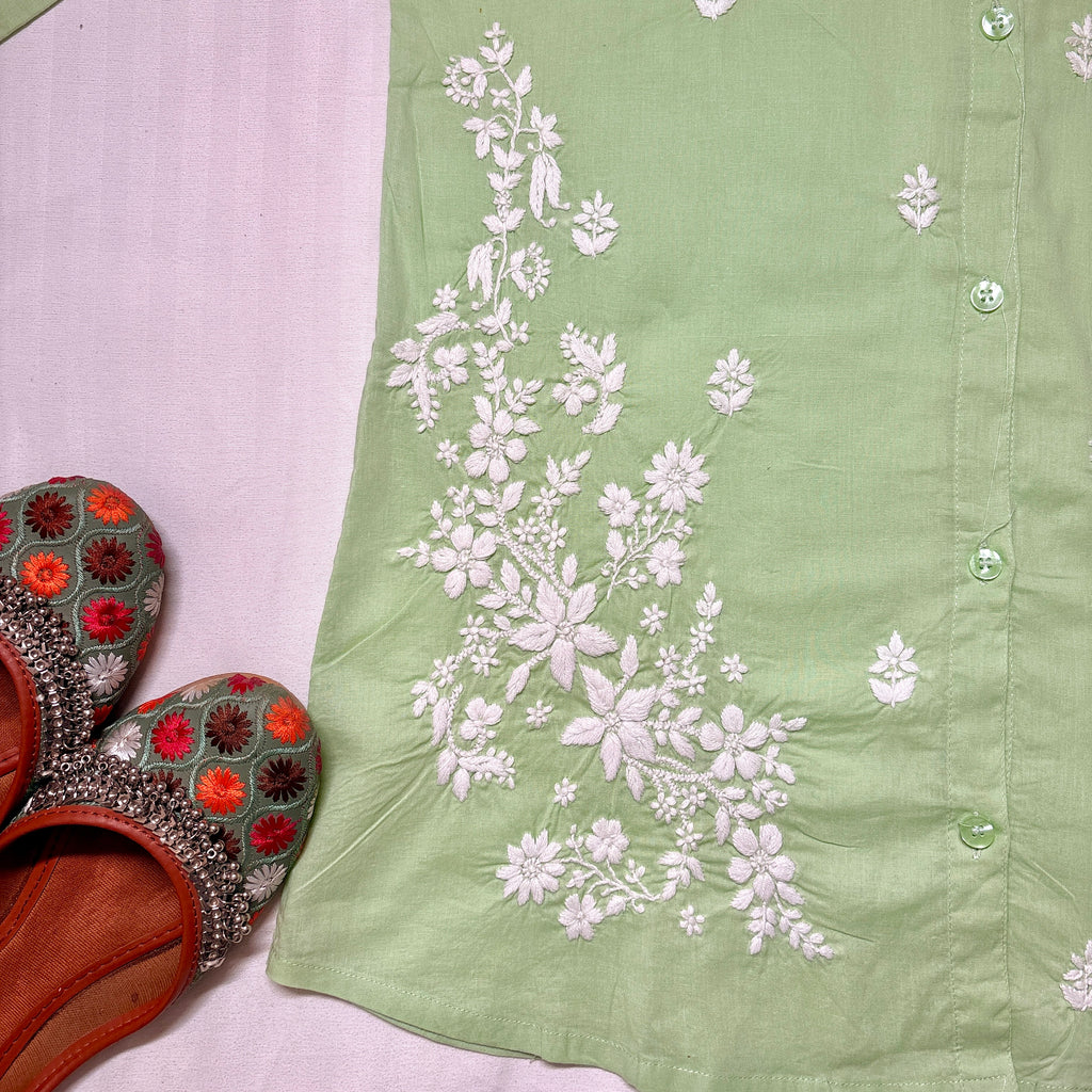 NOOR-E-ISHQ Chikankari Shirt Pista Green