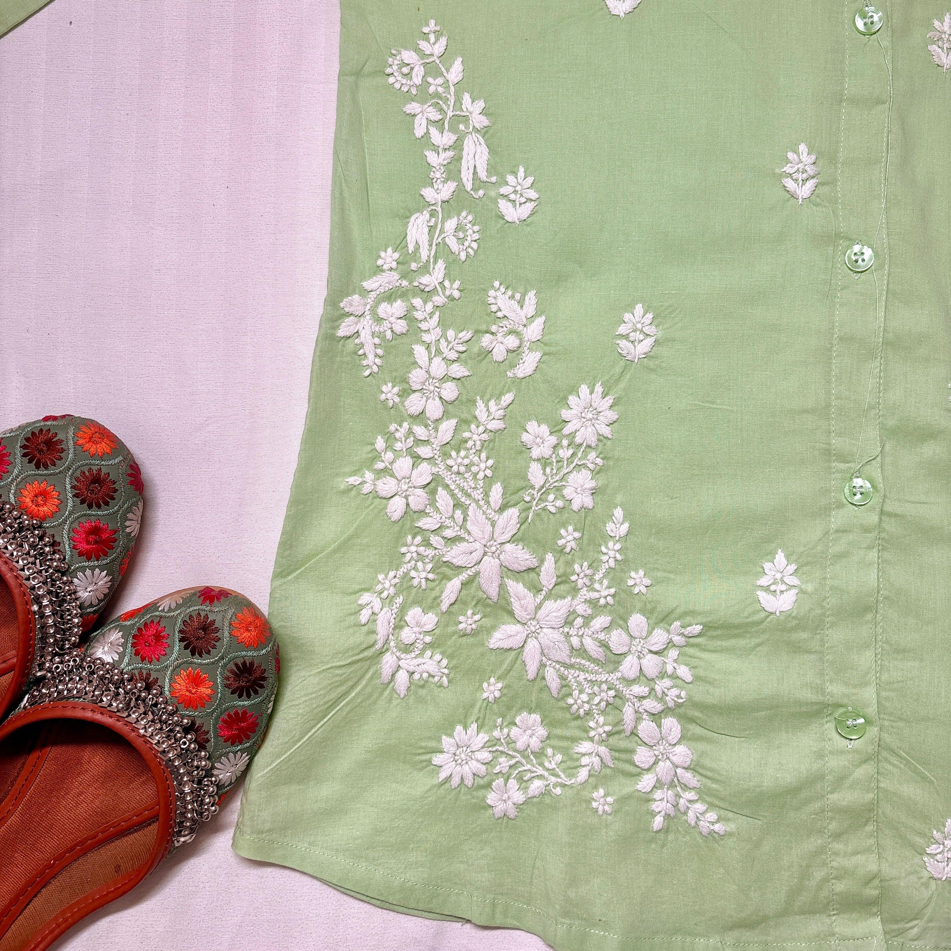 NOOR-E-ISHQ Chikankari Shirt Pista Green