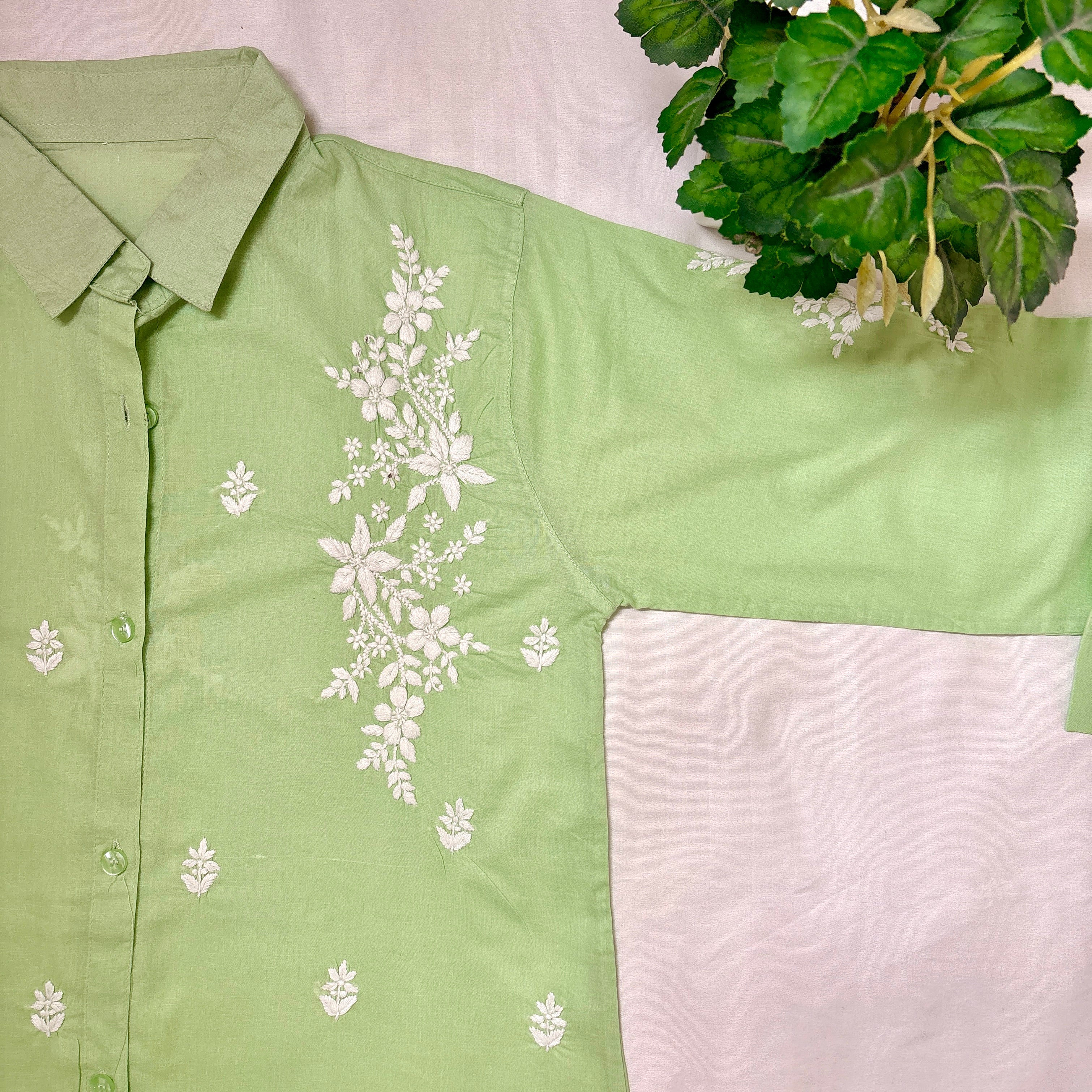 NOOR-E-ISHQ Chikankari Shirt Pista Green