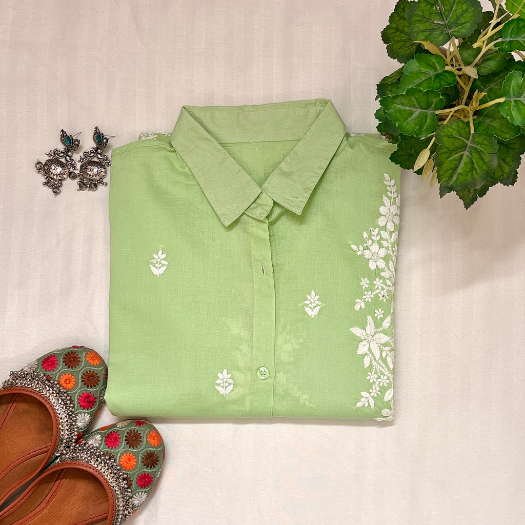 NOOR-E-ISHQ Chikankari Shirt Pista Green