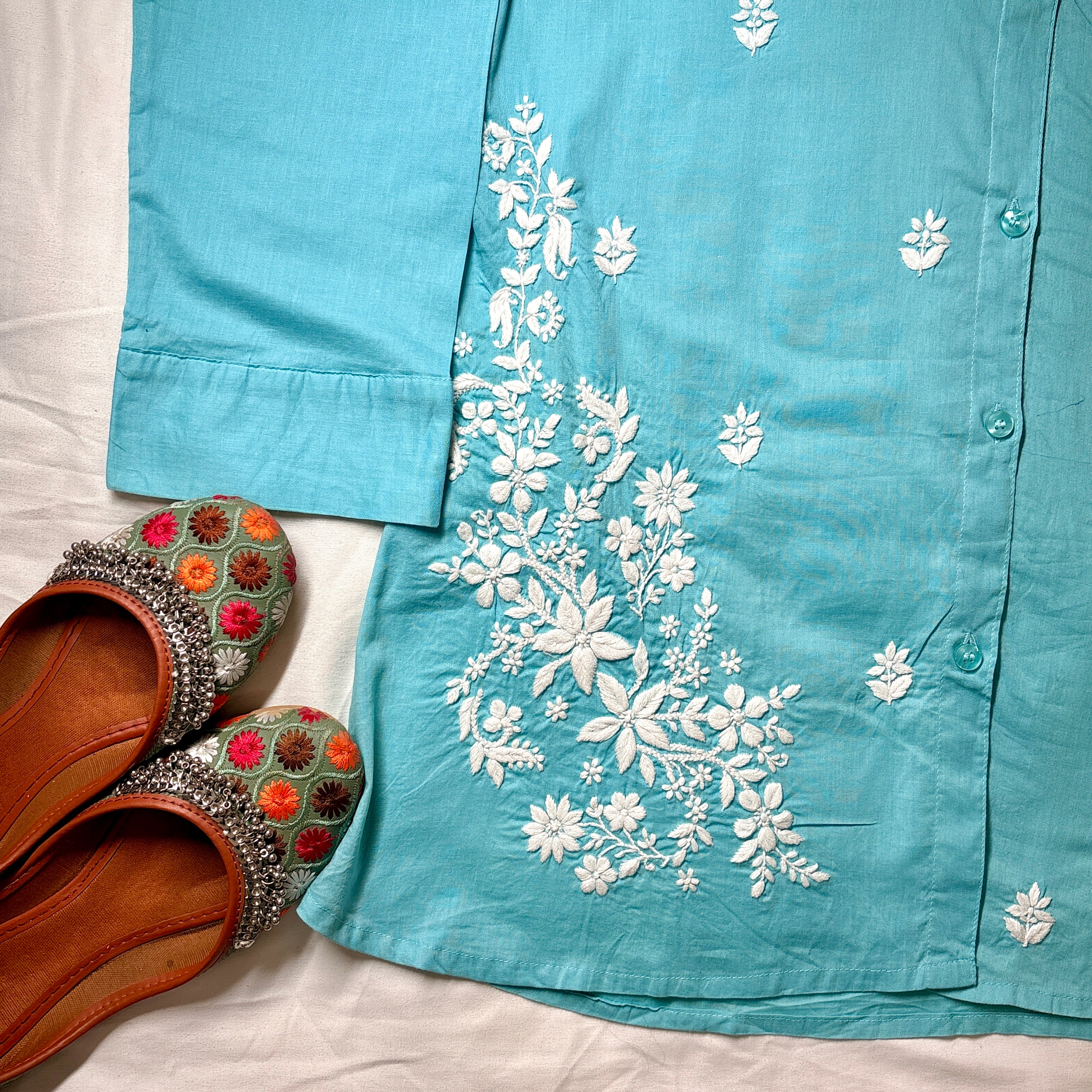 NOOR-E-ISHQ Chikankari Shirt Sky Blue