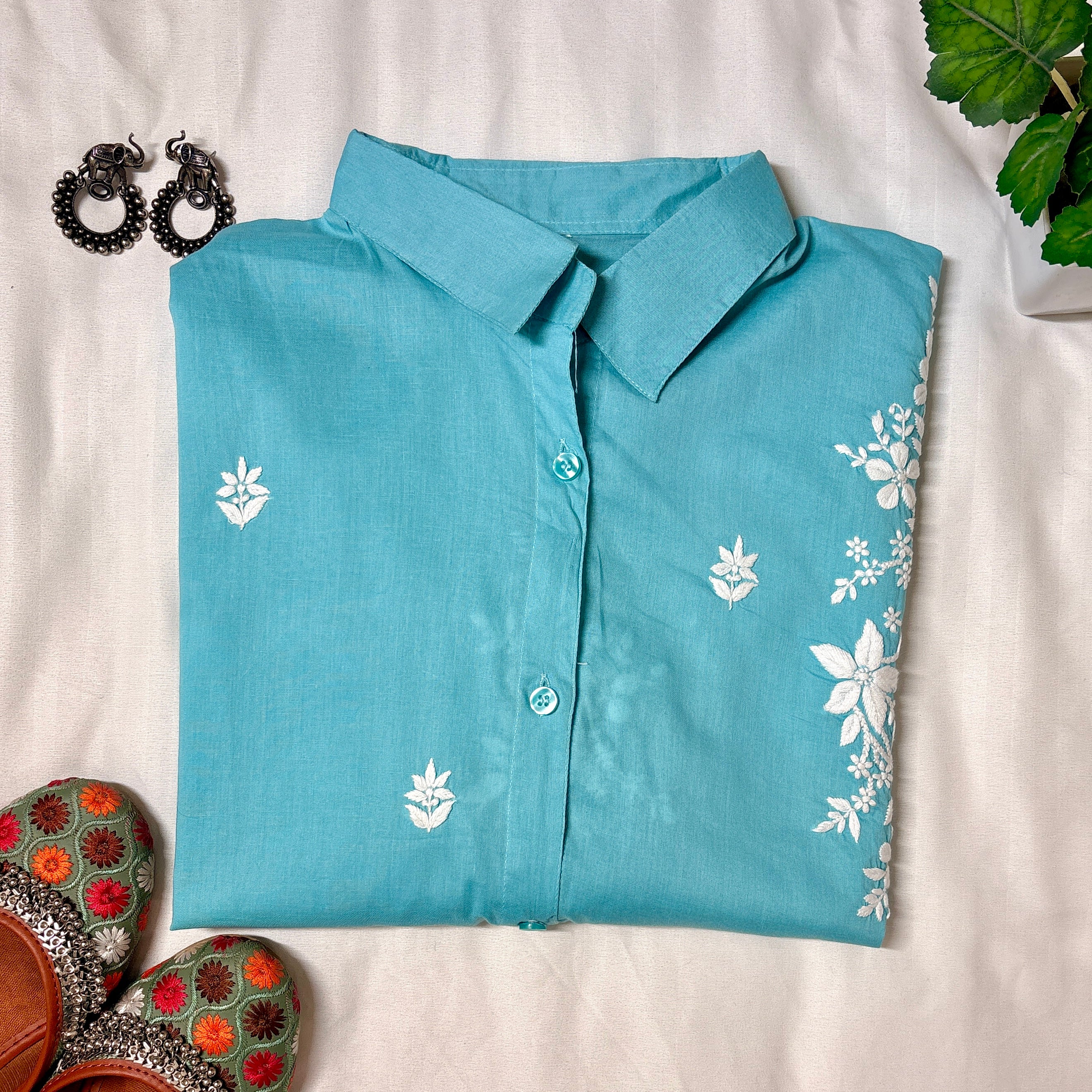 NOOR-E-ISHQ Chikankari Shirt Sky Blue