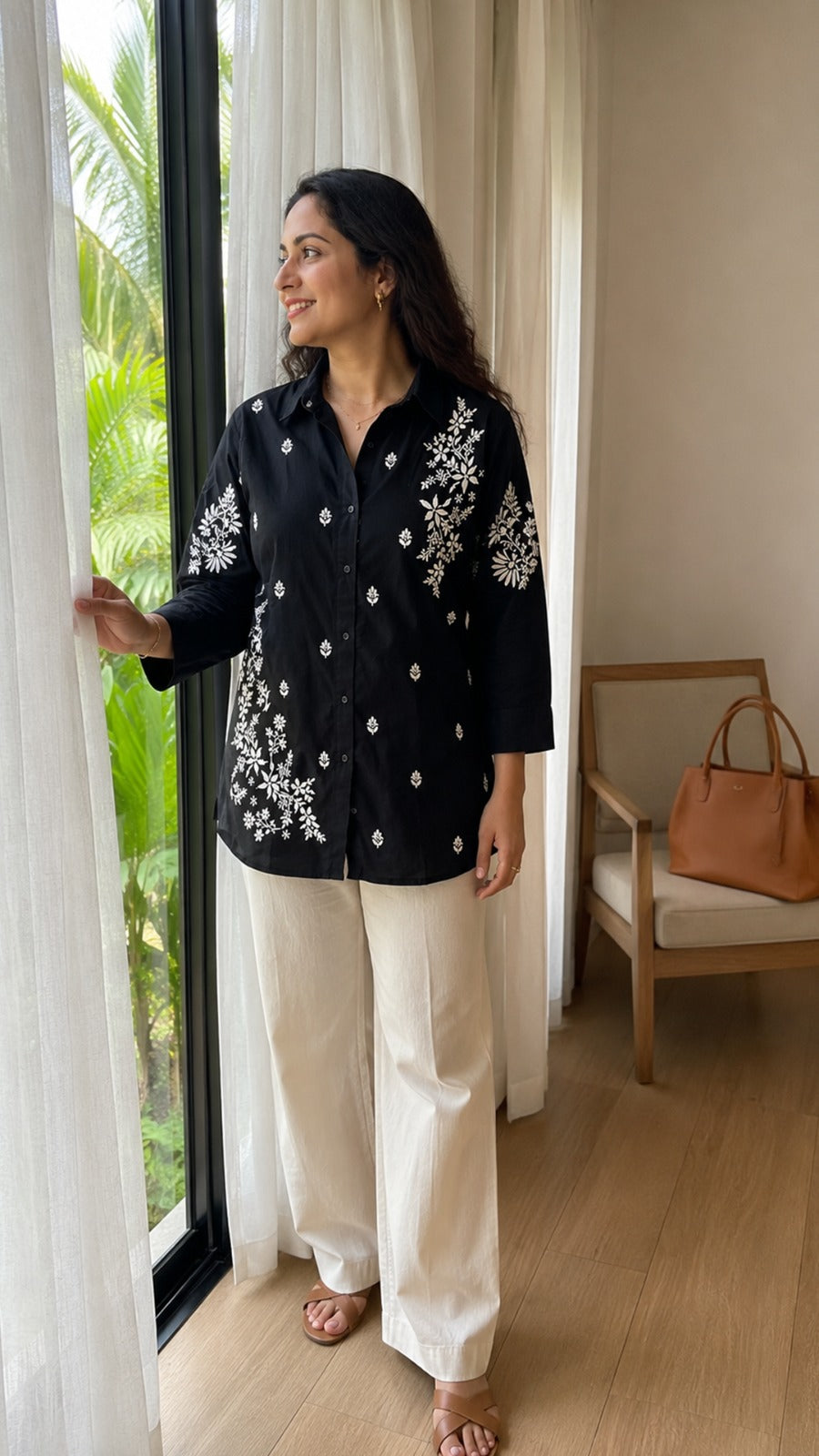 NOOR-E-ISHQ Chikankari Shirt black