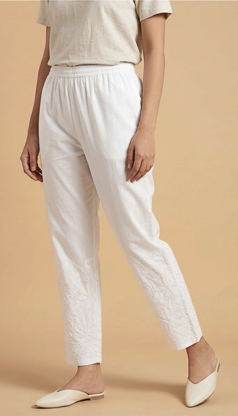 Noor Hand-Embroidered Cotton Stretch Pants