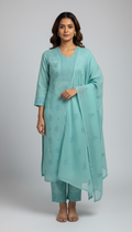 Steel Teal Mal Chanderi Dress Material