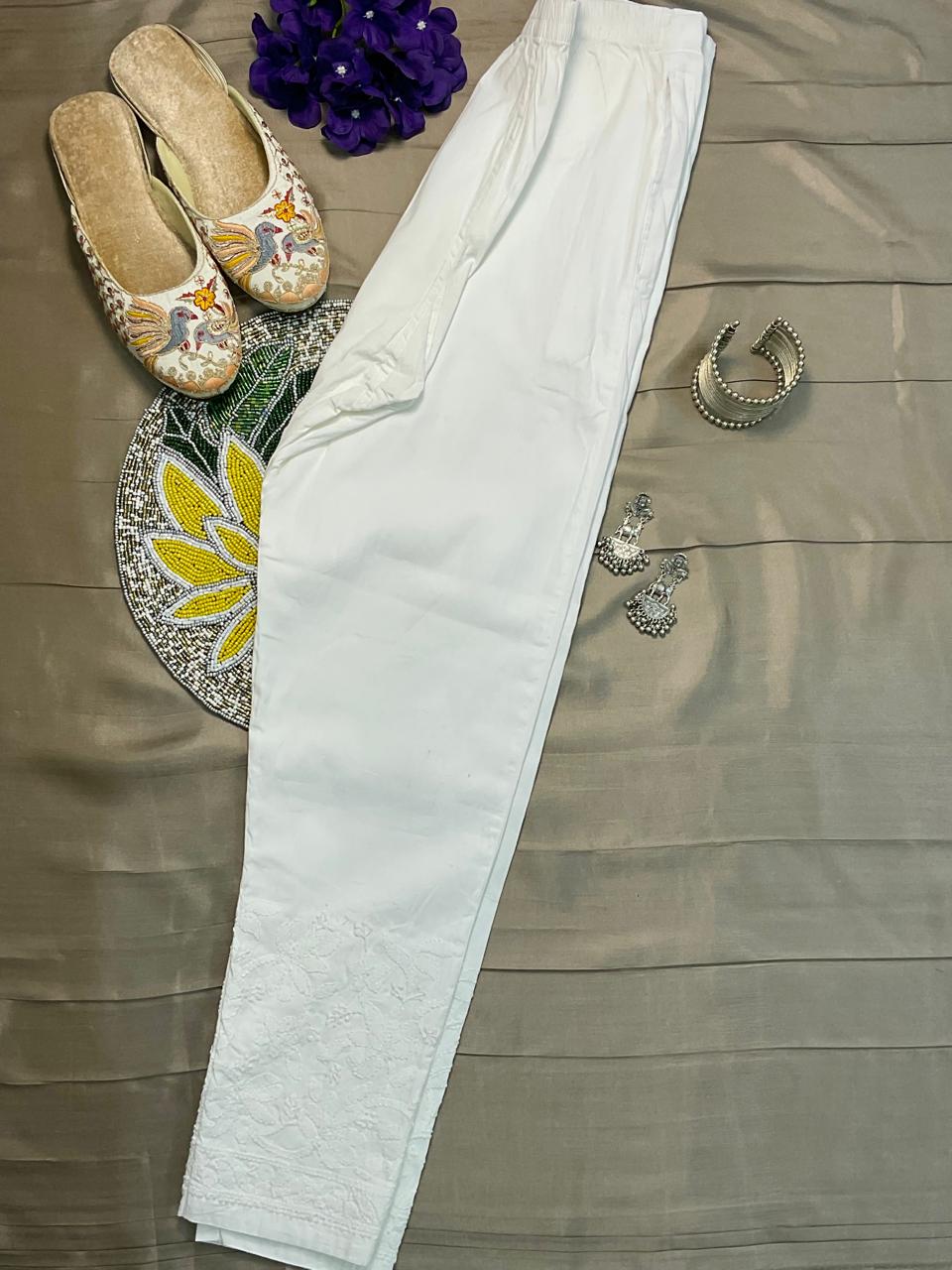 Noor Hand-Embroidered Cotton Stretch Pants