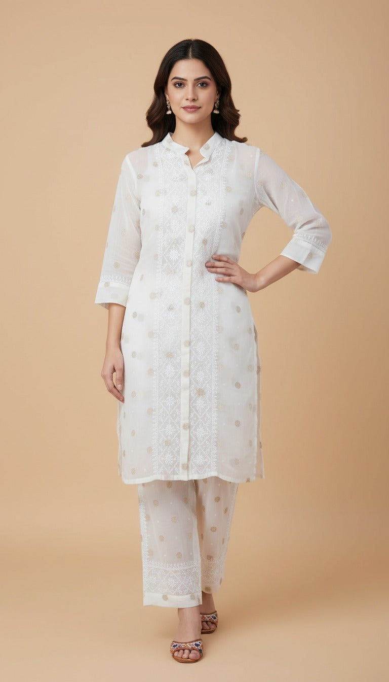 Noor-E-Ivory Chikankari  Cord Set