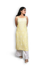 Lemon Meringue Yellow Spaghetti Kurti with Ghas Pati Work
