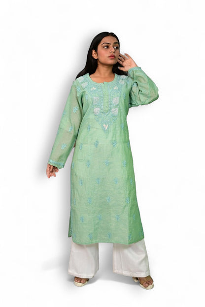 Almond Tissue Kurti with Cutdana and Sequence Work