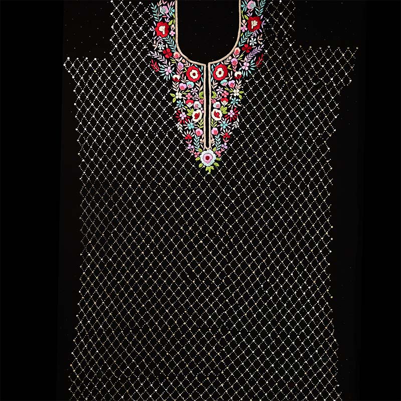 Rich Black Mukaish Viscose Parsi Work