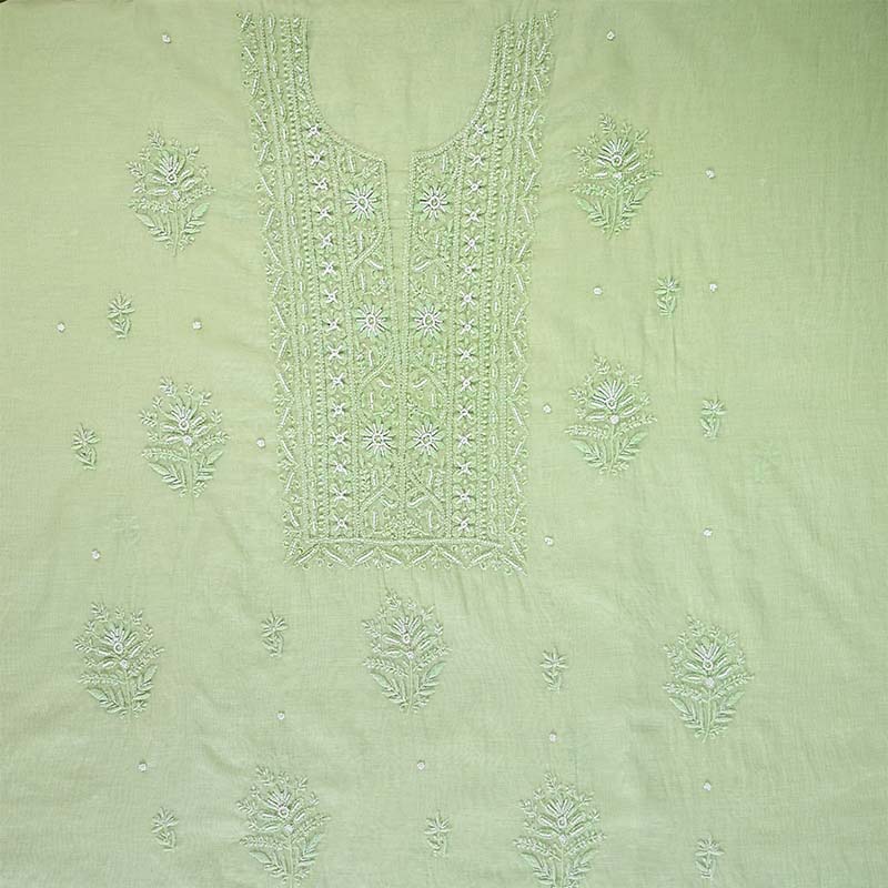 Light Moss Green Mal Chanderi Dress Material