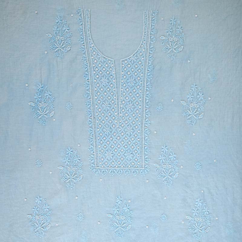 Sky Blue Pearl Mal Chanderi Dress Material