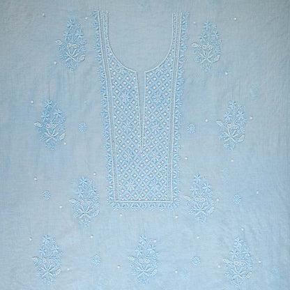 Sky Blue Pearl Mal Chanderi Dress Material