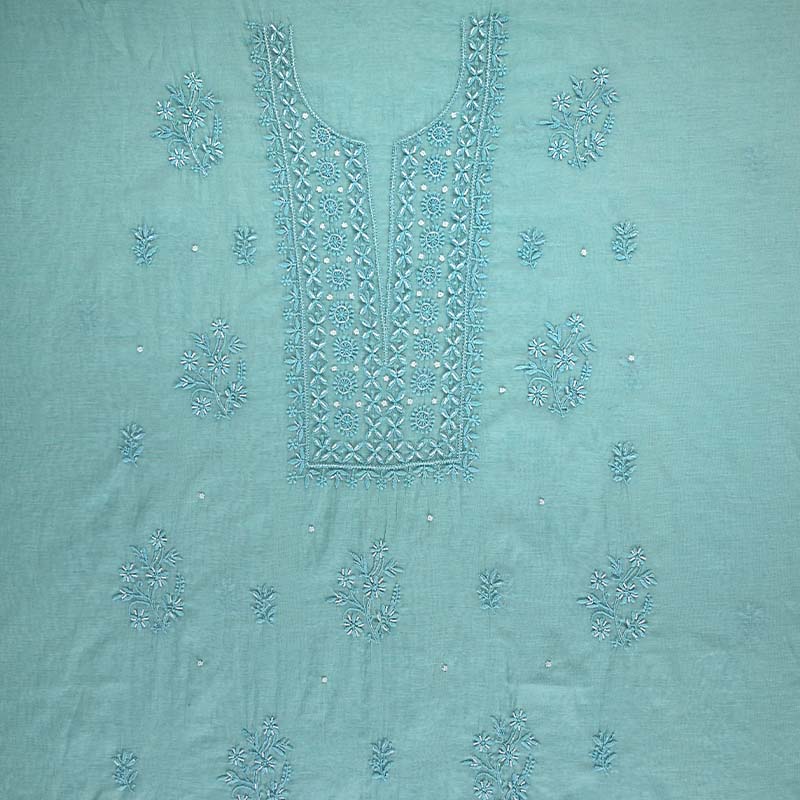 Steel Teal Mal Chanderi Dress Material