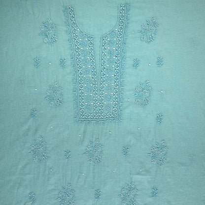 Steel Teal Mal Chanderi Dress Material
