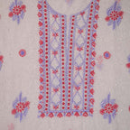 White & Brick Red Mal Chanderi Dress